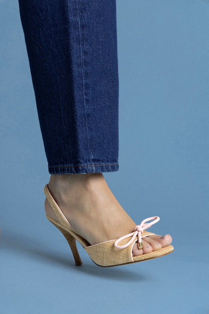 Lady Sandal In Beige Raffia And Tulip Leather