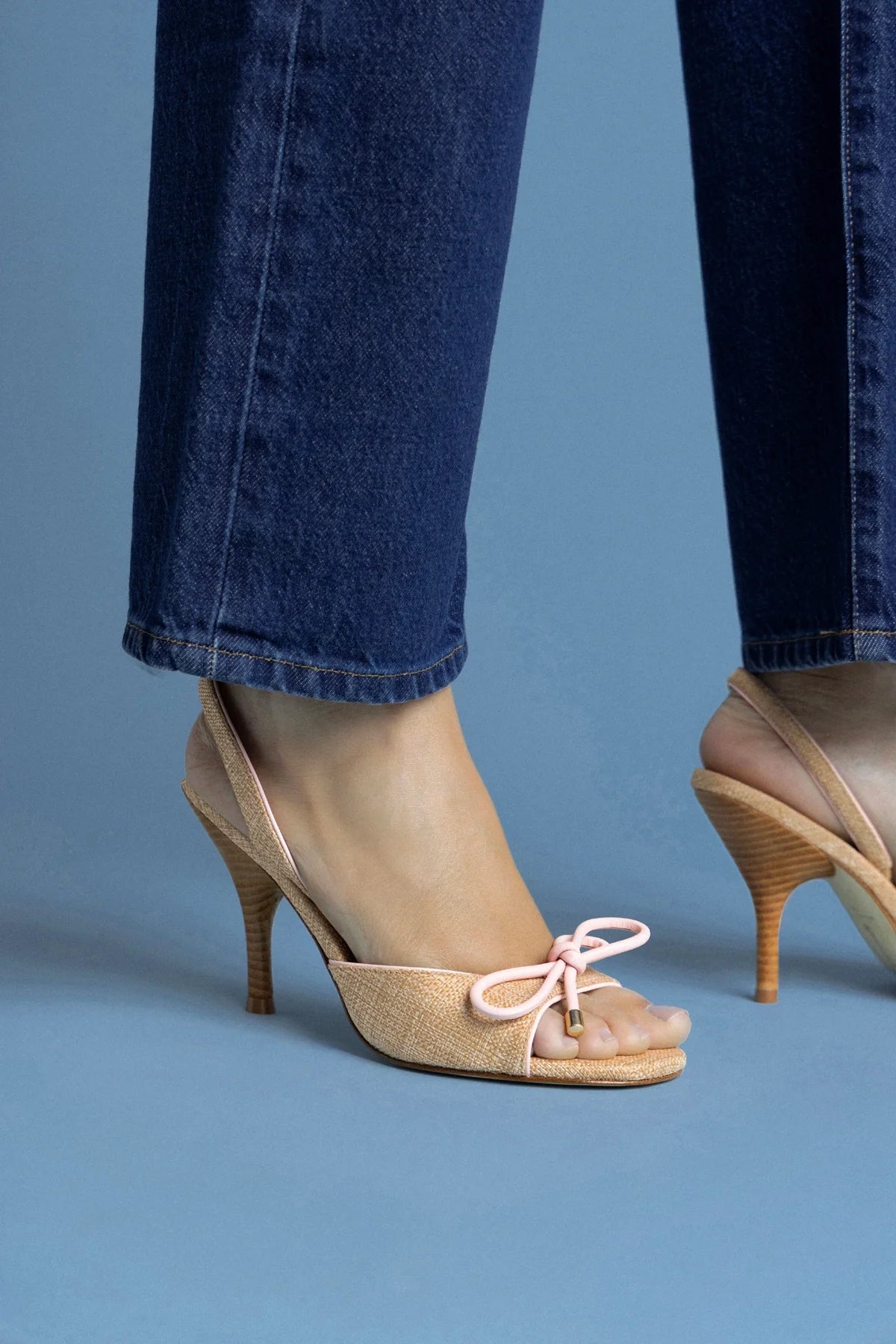 Lady Sandal In Beige Raffia And Tulip Leather