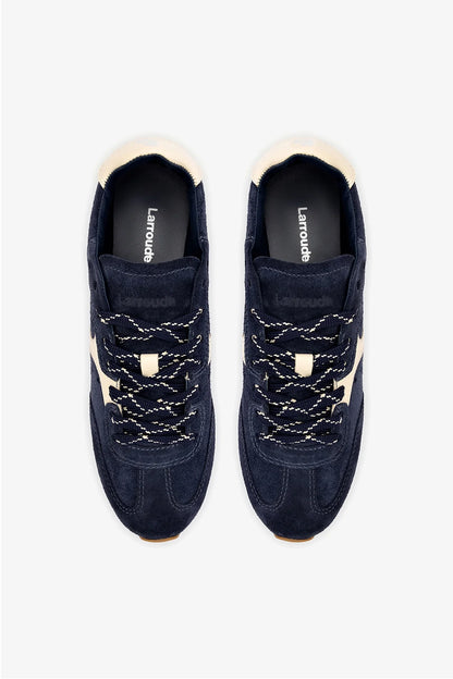 Stella Sneaker In Navy Suede and Ivory Leather