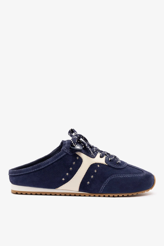 Stella Mule In Navy Suede and Ivory Leather