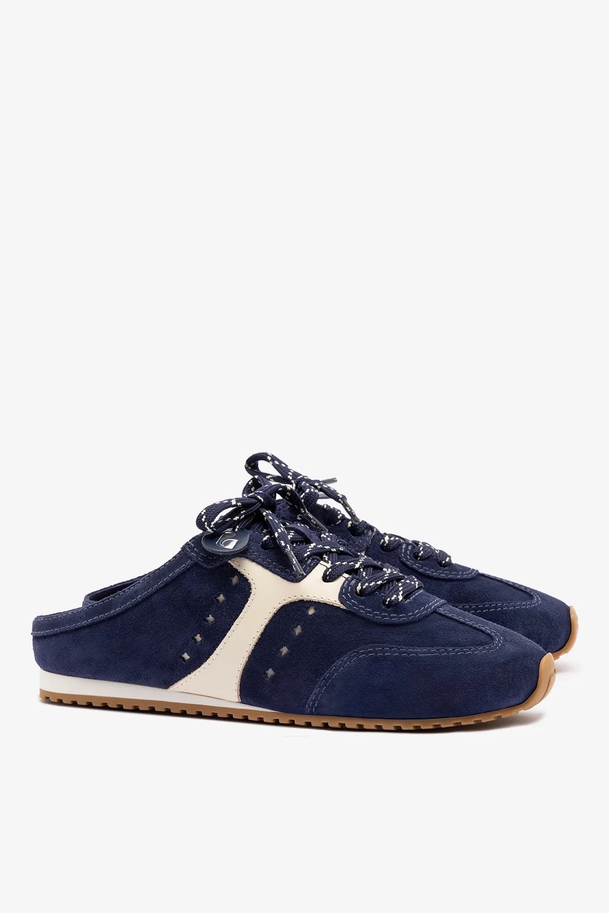 Stella Mule In Navy Suede and Ivory Leather