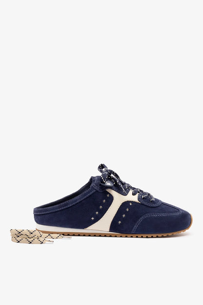 Stella Mule In Navy Suede and Ivory Leather