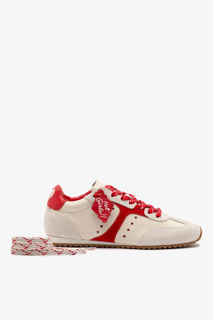 Stella Amore Sneaker In Ivory Leather and Scarlet Suede