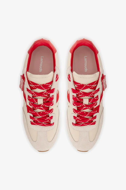 Stella Amore Sneaker In Ivory Leather and Scarlet Suede