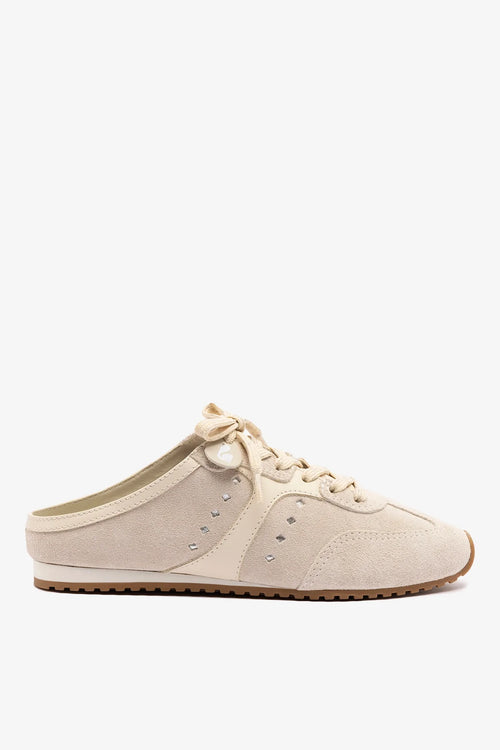 Stella Mule In Mushroom Grey Suede and Ivory Leather