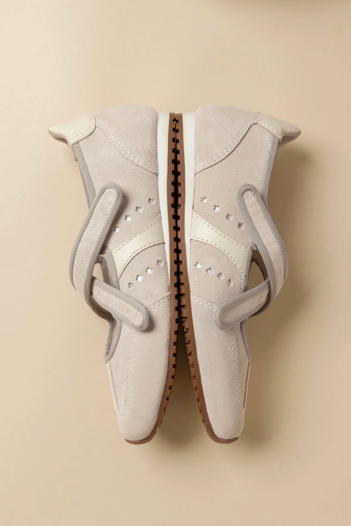 Stella Ballerina Flat In Mushroom Grey Suede and Ivory Leather