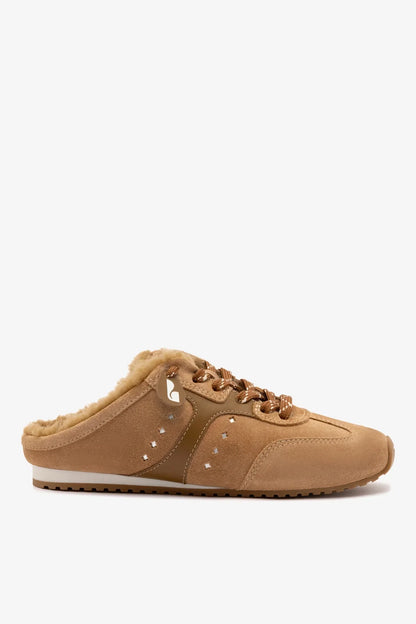 Stella Mule In Peanut Suede And Natural Shearling
