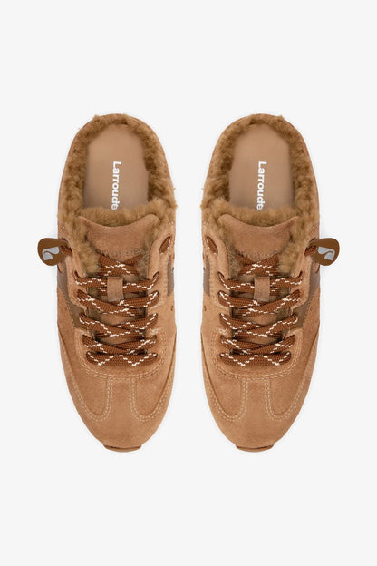 Stella Mule In Peanut Suede And Natural Shearling