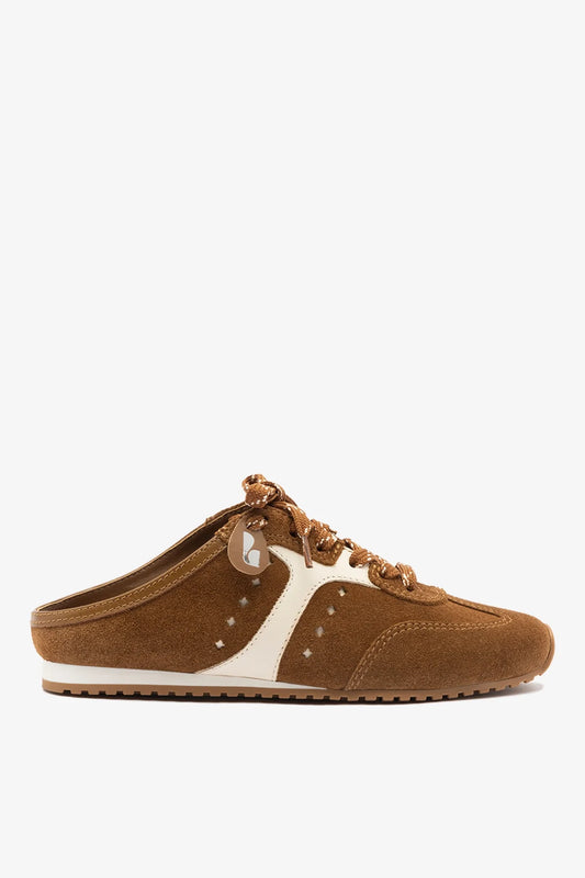 Stella Mule In Russet Suede and Ivory Leather