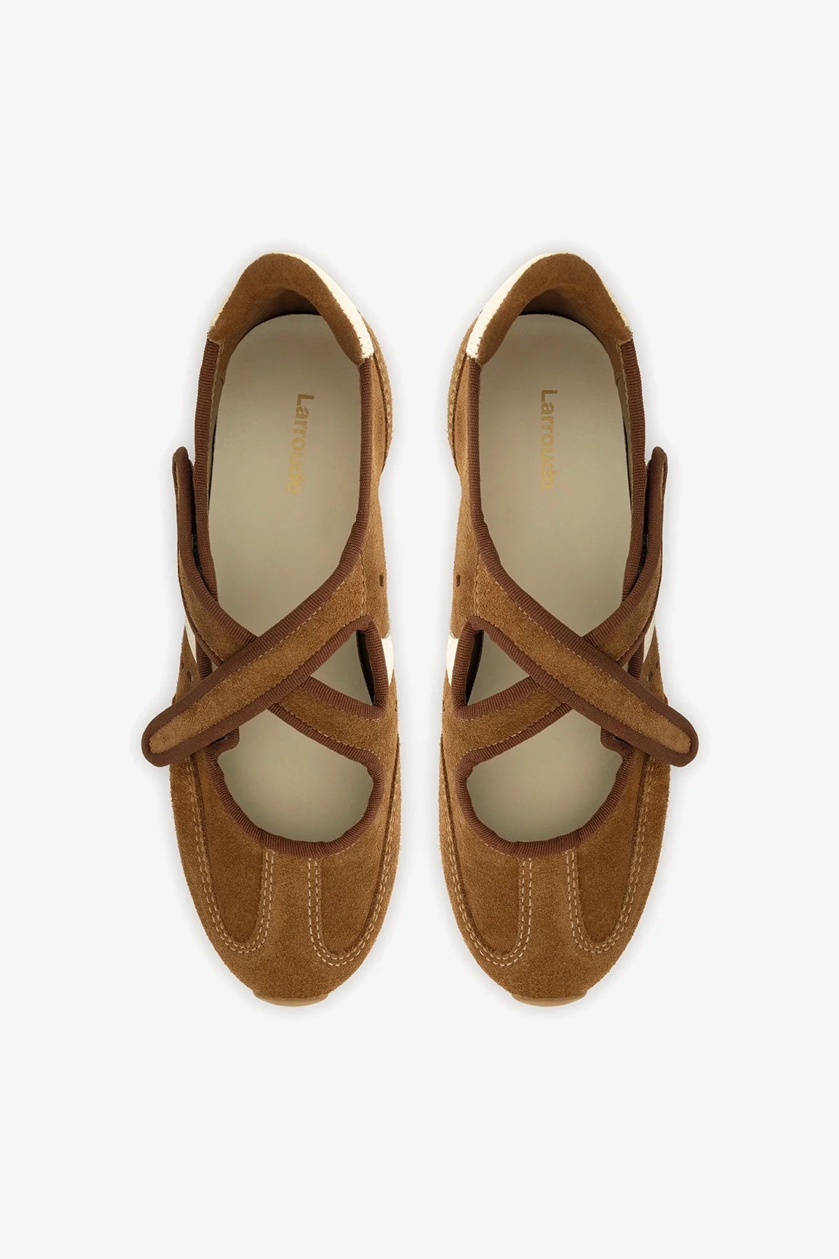 Stella Ballerina Flat In Russet Suede and Ivory Leather