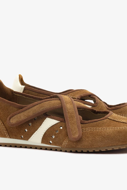 Stella Ballerina Flat In Russet Suede and Ivory Leather
