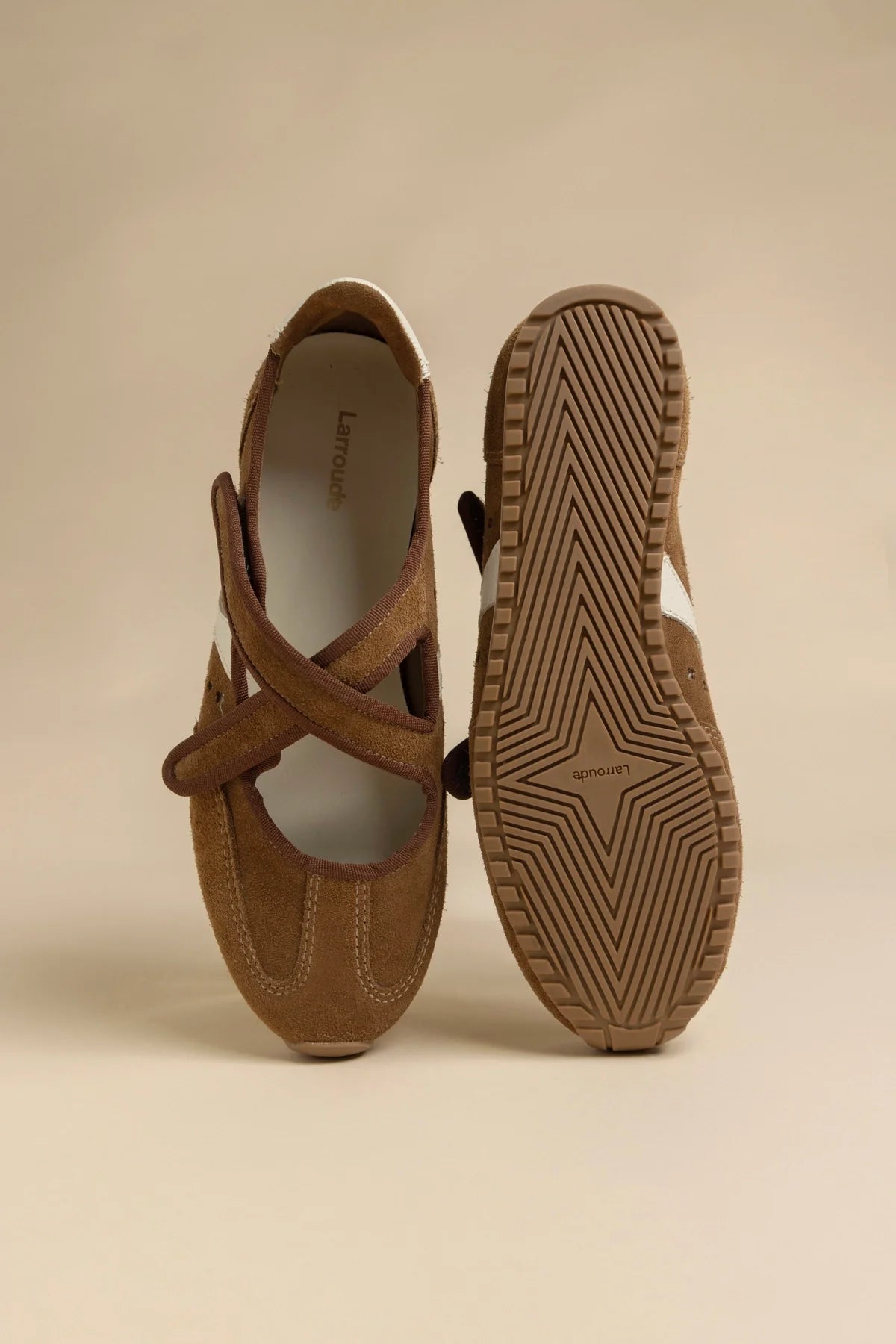 Stella Ballerina Flat In Russet Suede and Ivory Leather