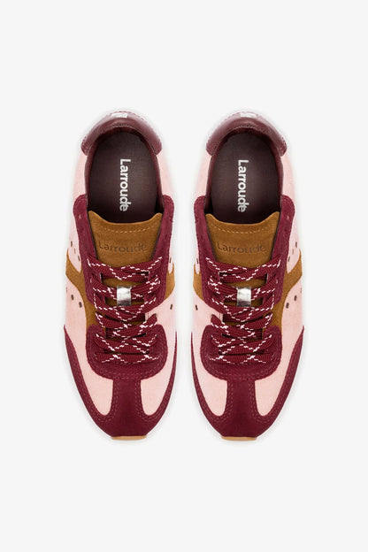 Stella Sneaker In Tulip, Russet and Wine Suede and Silver Metallic Leather
