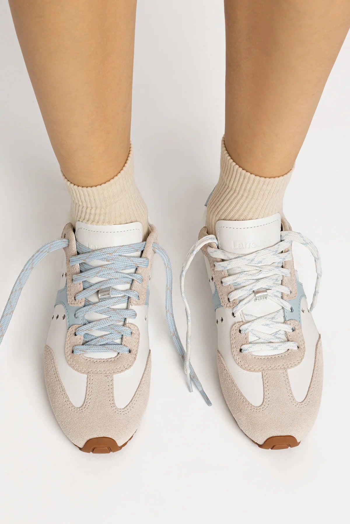 Stella Sneaker In Grey Suede, White Leather and Silver Metallic Leather