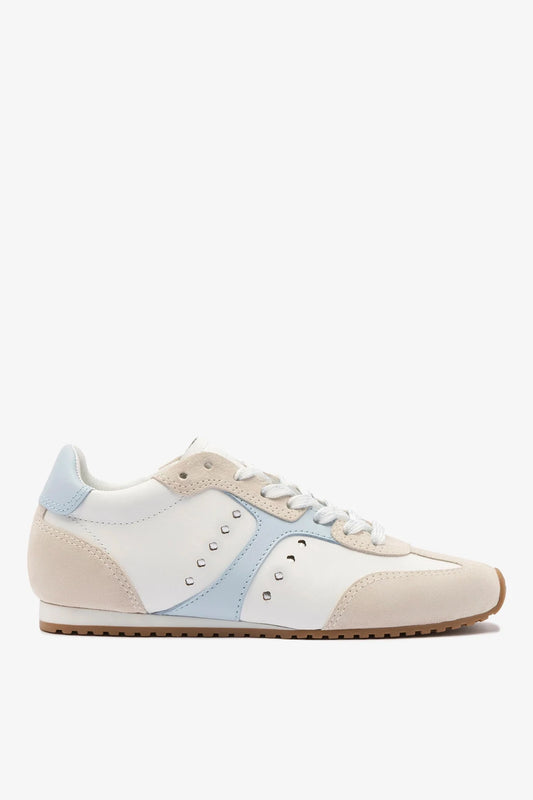 Stella Sneaker In Grey Suede, White Leather and Silver Metallic Leather