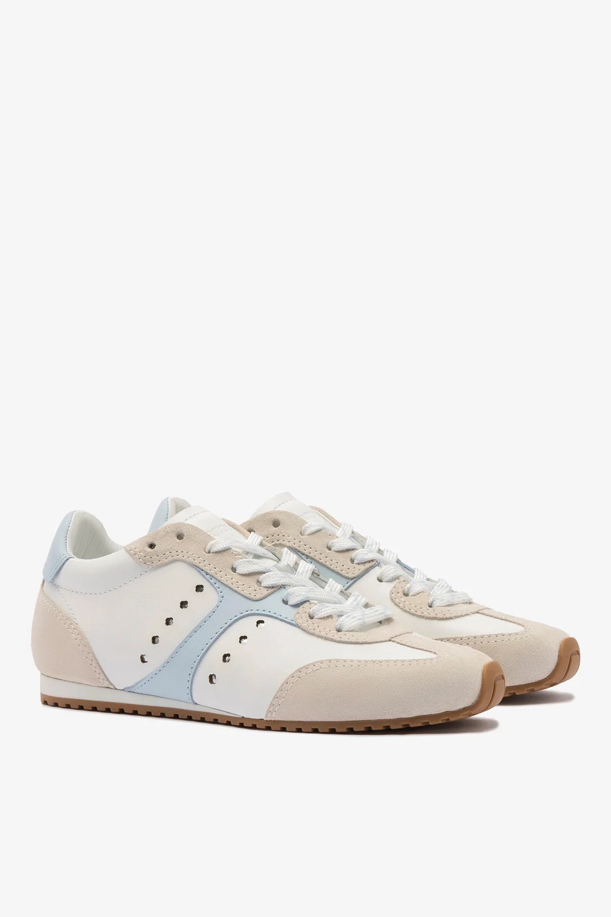 Stella Sneaker In Grey Suede, White Leather and Silver Metallic Leather