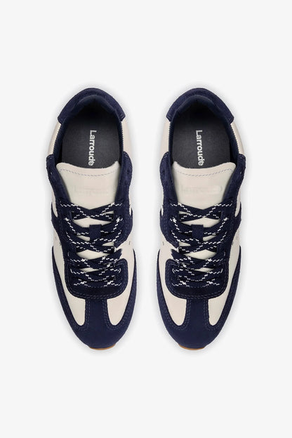 Stella Sneaker In White Leather and Indigo Suede