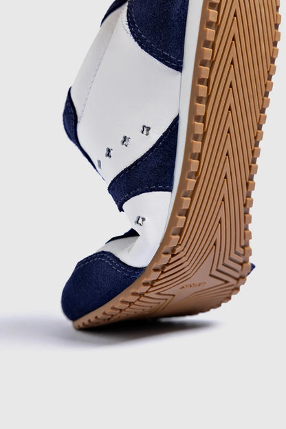 Stella Sneaker In White Leather and Indigo Suede