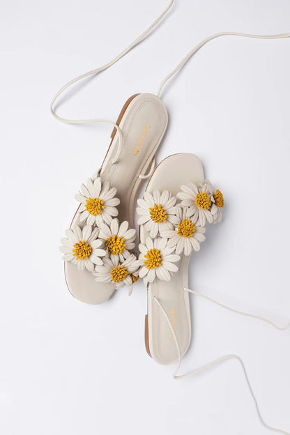 Fiore Flat Sandal Ivory Leather