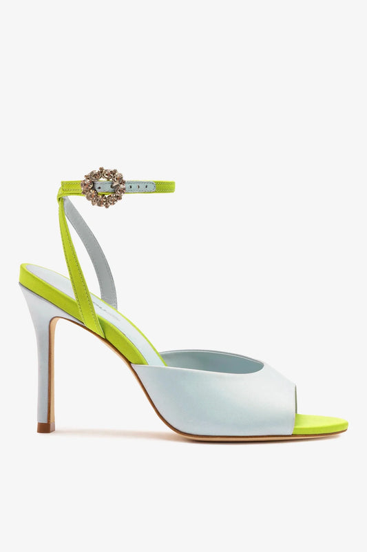 Jasmine Sandal Powder Blue and Green Satin