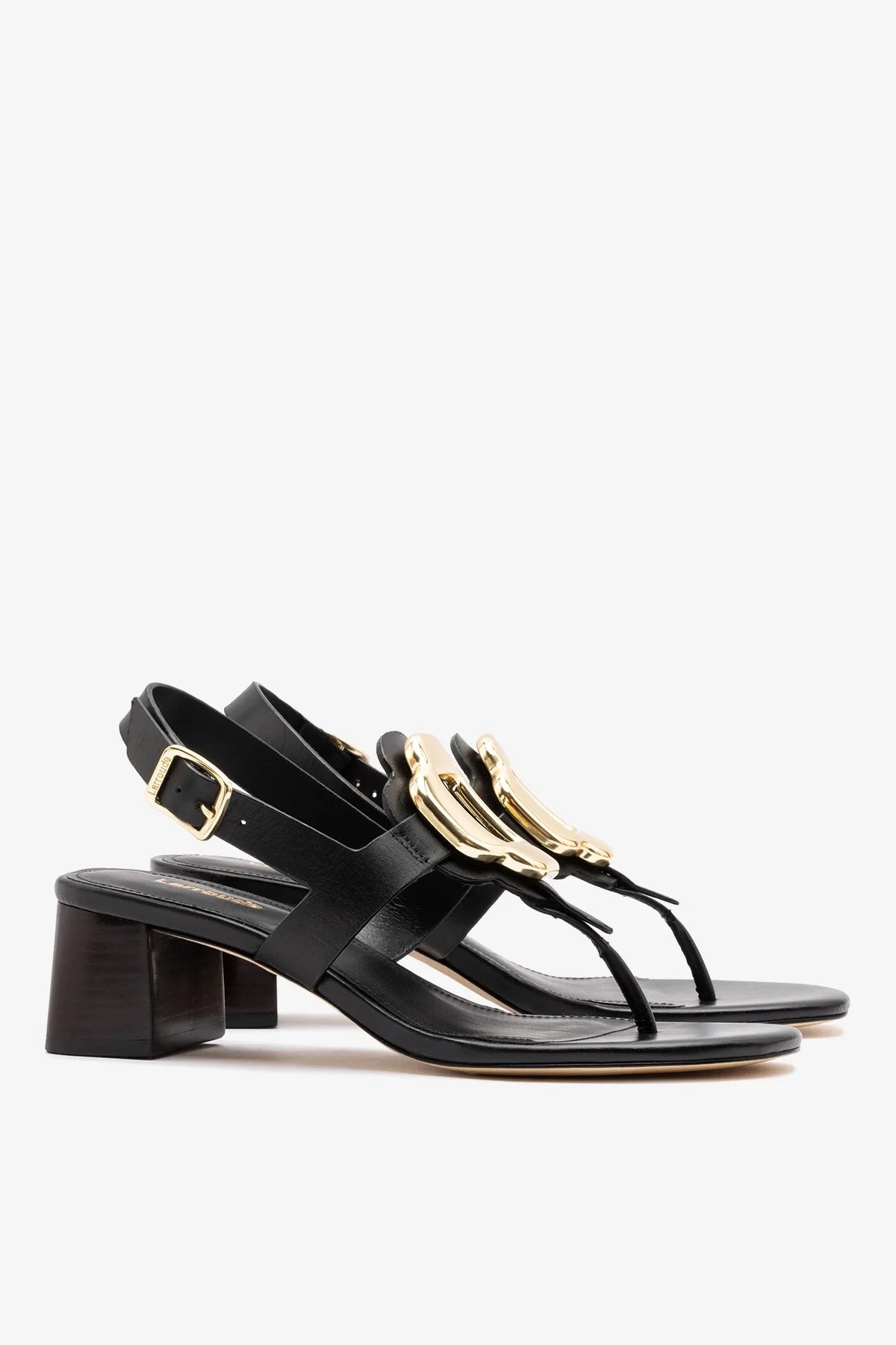 Margherita Block Thong Sandal Black Leather