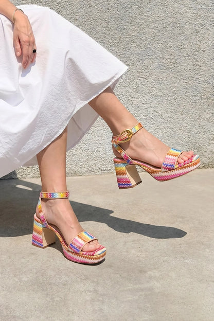 Dolly Verona Low Sandal In Rainbow Raffia and Beige Leather