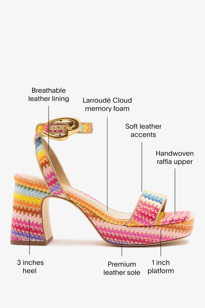 Dolly Verona Low Sandal In Rainbow Raffia and Beige Leather