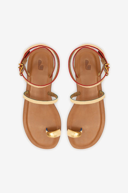 Biarritz Flat Sandal In Gold Metallic Leather