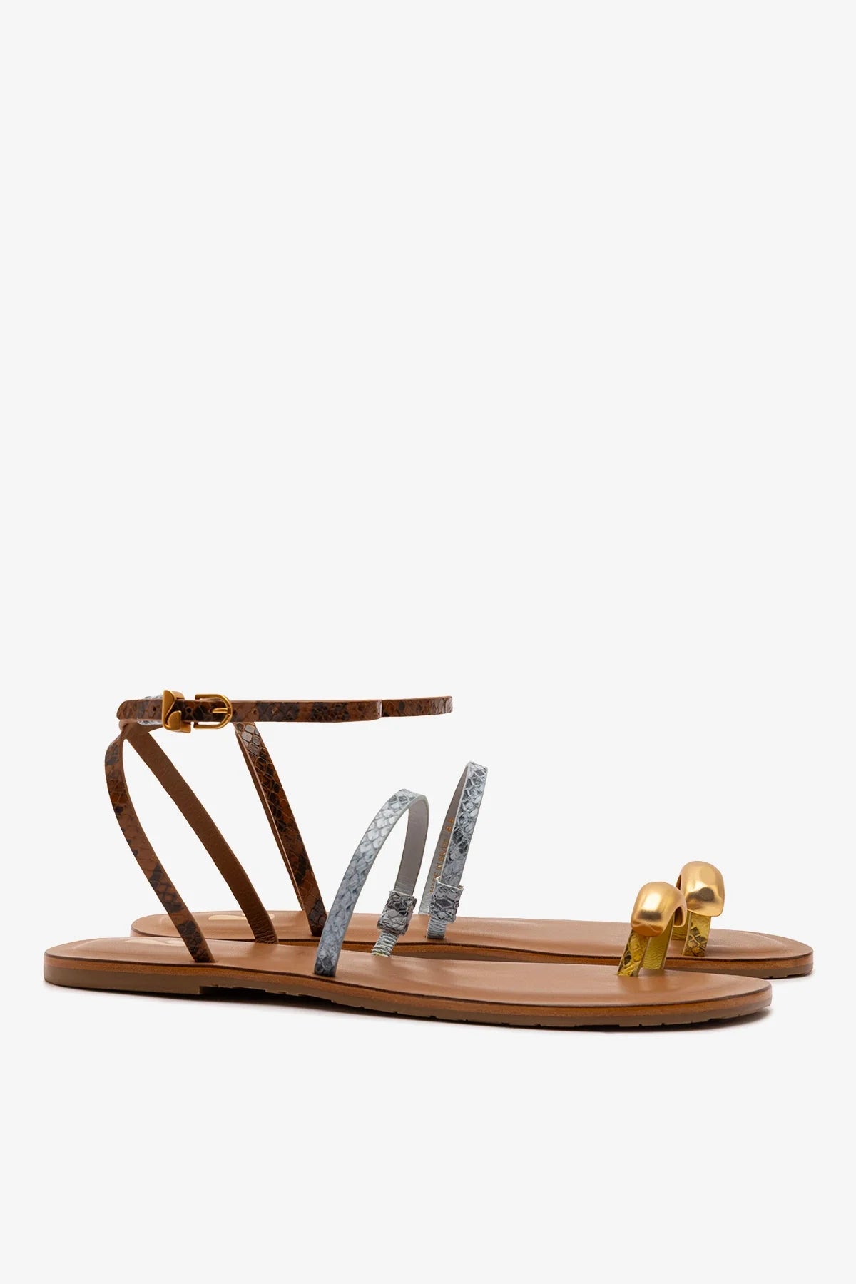 Biarritz Flat Sandal In Lemonade, Maya and Oud Python Embossed Leather