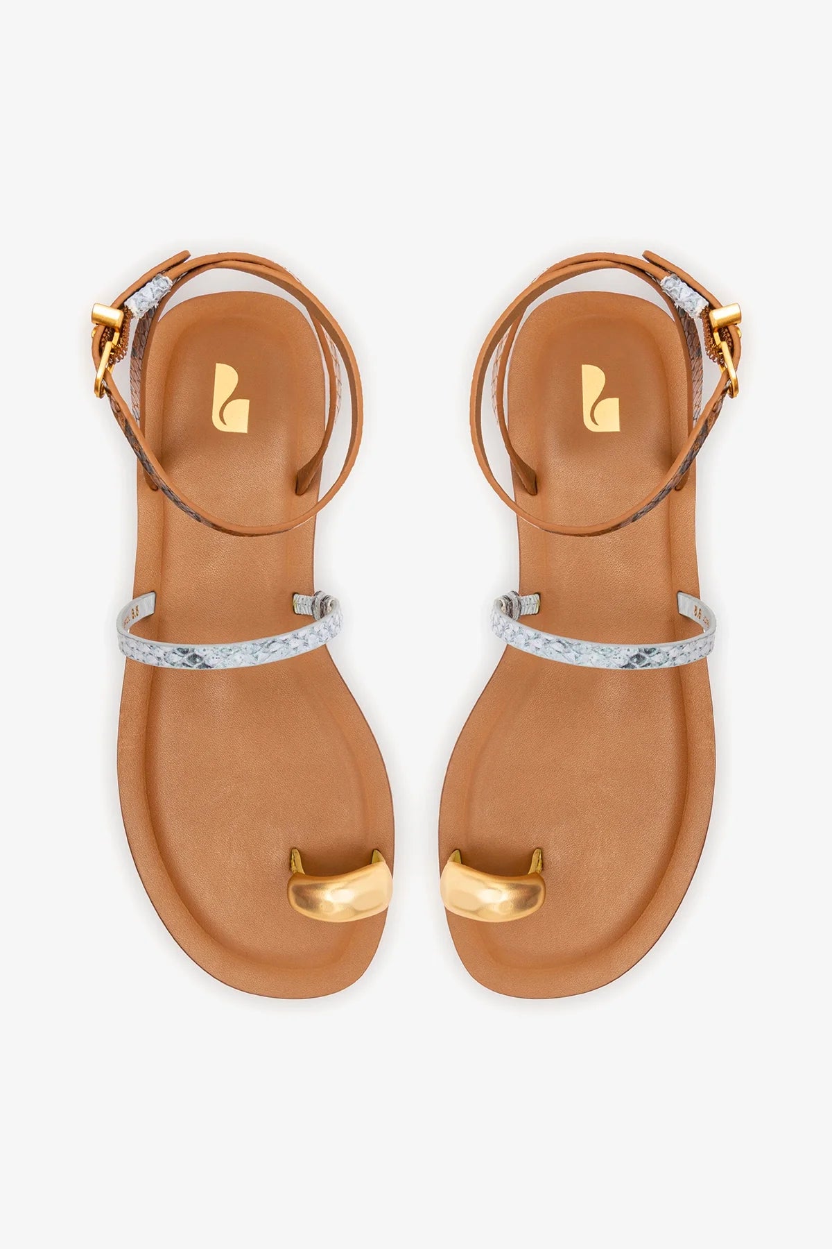 Biarritz Flat Sandal In Lemonade, Maya and Oud Python Embossed Leather