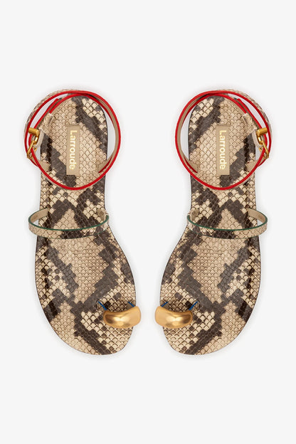 Biarritz Flat Sandal In Neutral Snake Leather