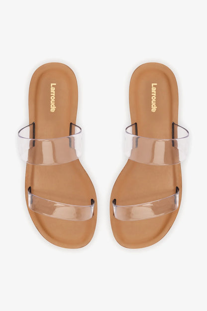 Gabe Flat In Clear Vinyl and Caramel Leather