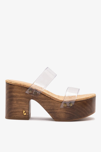 Miso Clear Platform Sandal In Clear Vinyl and Natural Cork