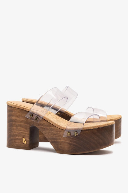 Miso Clear Platform Sandal In Clear Vinyl and Natural Cork