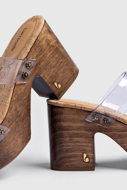 Miso Clear Platform Sandal In Clear Vinyl and Natural Cork