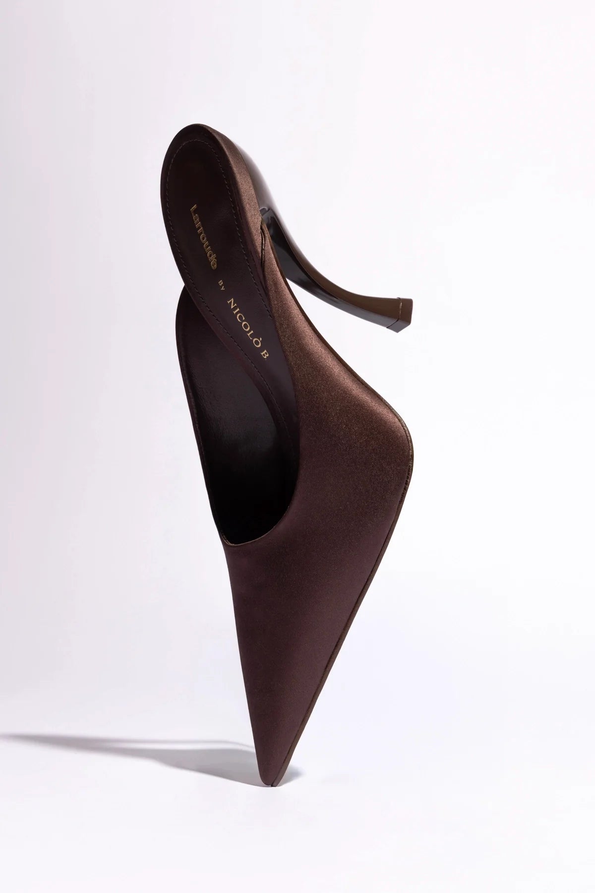 Larroudé x Nicolò B.: Inna Mule Mahogany Satin
