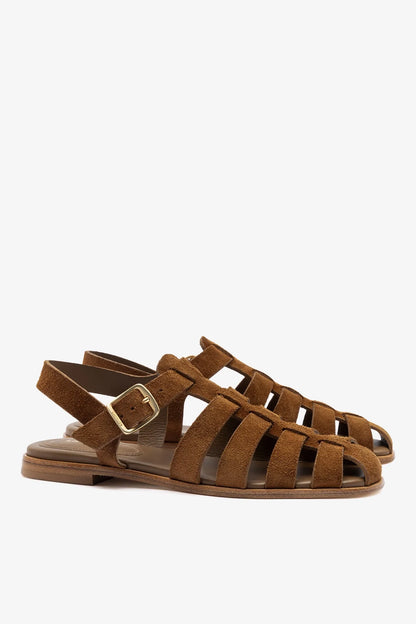 Stevie Flat Sandal In Russet Suede