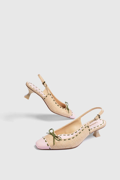 Jenny Pump In Beige Raffia and Tulip and Seaweed Leather