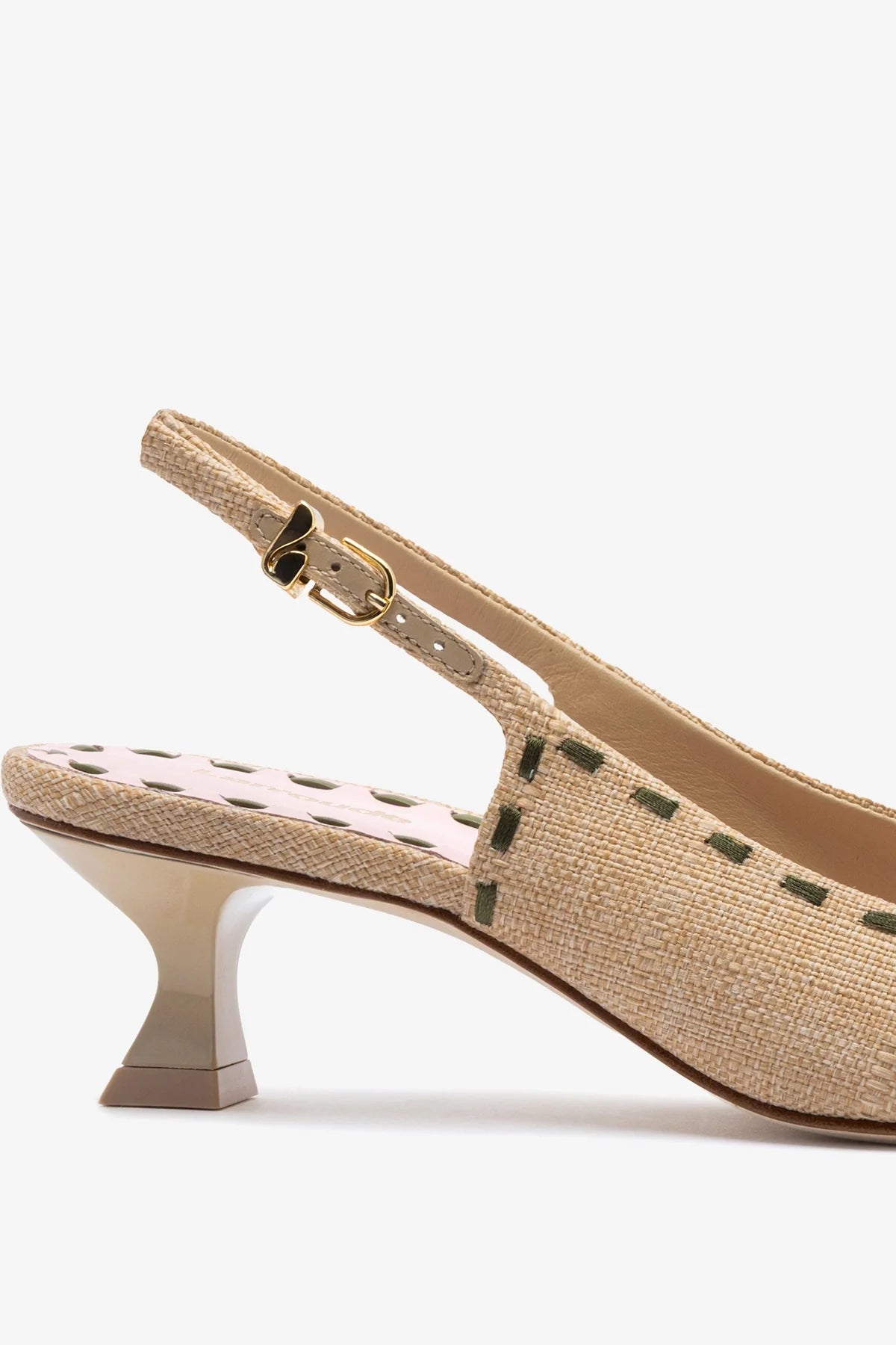 Jenny Pump In Beige Raffia and Tulip and Seaweed Leather