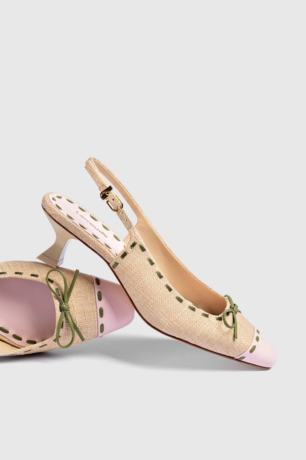 Jenny Pump In Beige Raffia and Tulip and Seaweed Leather