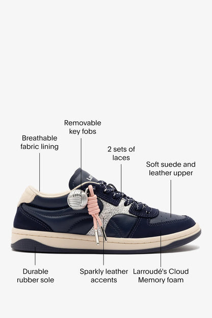 George Sneaker In Navy Suede and Silver Sparkle Leather