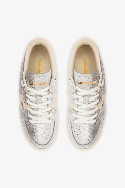 George Sneaker In Silver Sparkle Leather and Ivory Leather