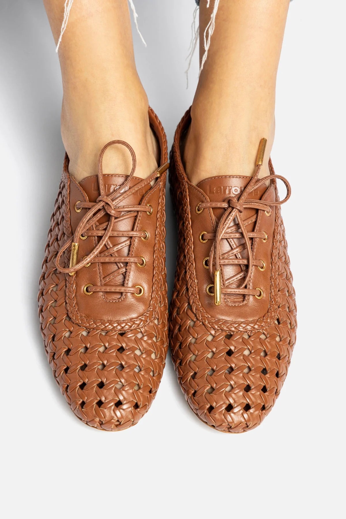 Liza Macrame Sneaker In Caramel Leather