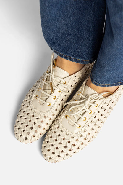 Liza Macrame Sneaker In Ivory Leather