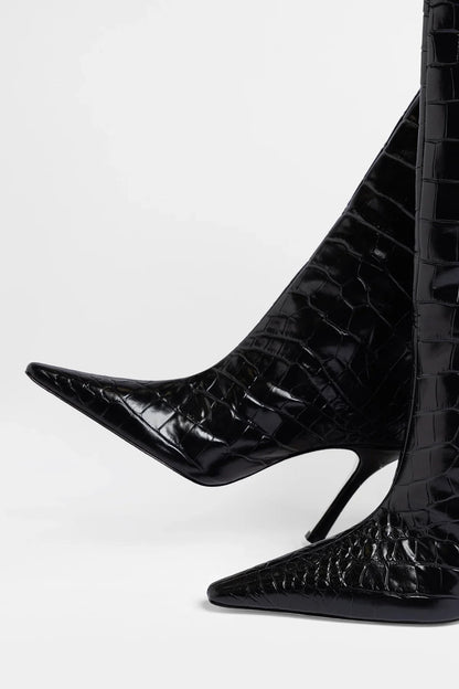 Carine Boot Black Croco Patent Leather
