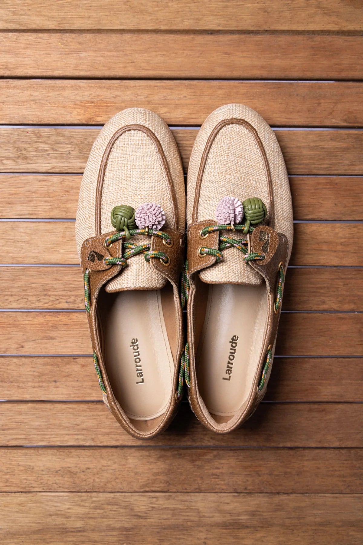 Cyprus Boat Shoe In Beige Raffia And Brown Leather