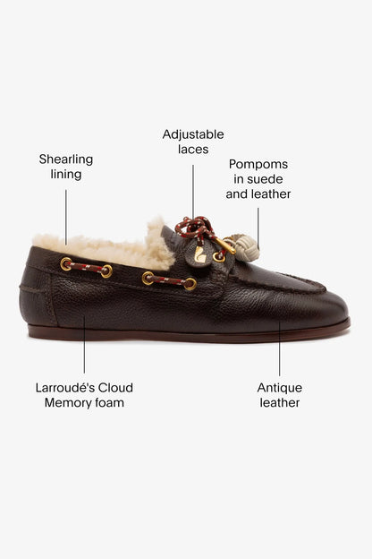 Cyprus Boat Shoe In Brown Leather and Natural Shearling