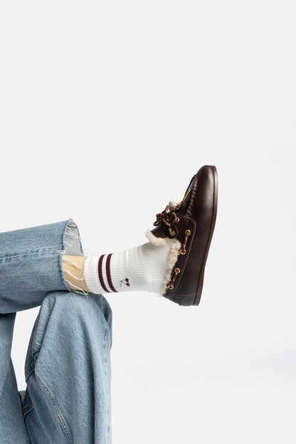 Cyprus Boat Shoe In Brown Leather and Natural Shearling