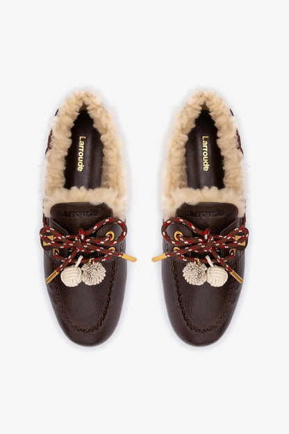 Cyprus Boat Shoe In Brown Leather and Natural Shearling