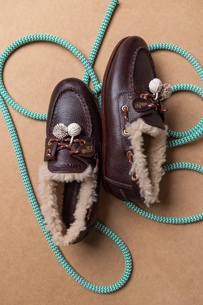 Cyprus Boat Shoe In Brown Leather and Natural Shearling